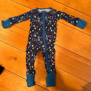 Little Sleepies sleeper- 0-3 months blue paint splatter